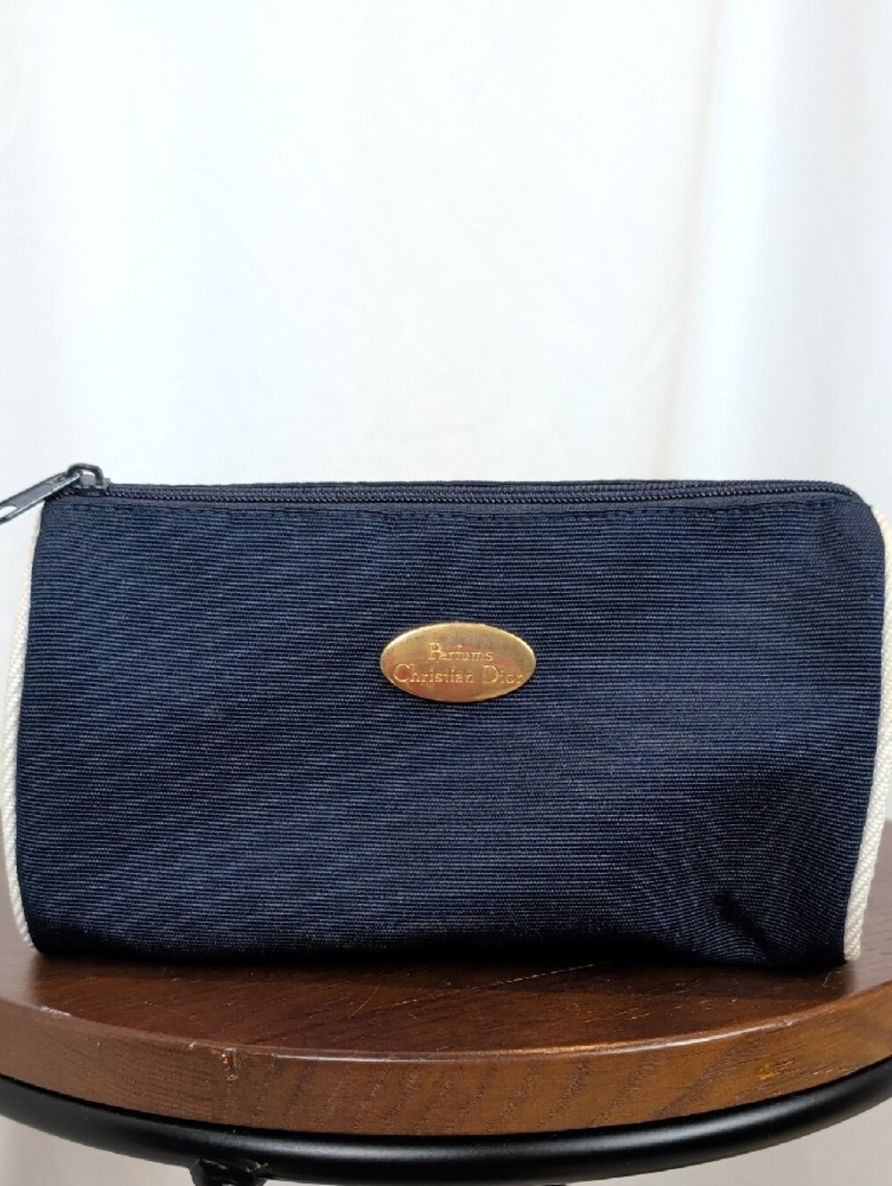 DIOR Parfums Navy Black Canvas Cosmetic Pouch with Gold Logo Plaque